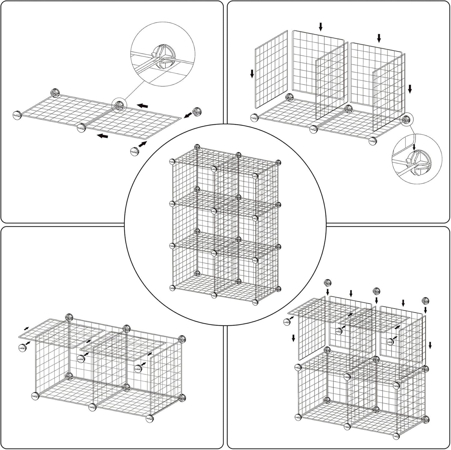 C&AHOME Wire Cube Storage, 6 - Cube Organizer Metal C Grids, Modular Shelves Units, Storage Bins Shelving, Closet Organizer, Ideal for Home, Office, Living Room, 36.6”L x 12.4”W x 36.6”H Black