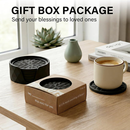 Silicone Coasters for Drinks[4 Pack]- Cup Mat for Tabletop Protection-Non-Slip, Non-Stick, Coffee Table Decor, Great Gift for Any Occasion, Black