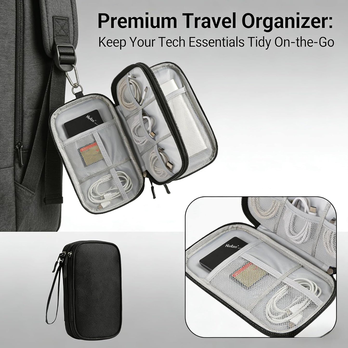 Travel Storage Box - Hard EVA Protective Cover for Mobile Power Bank, Charger, Cable, Phone and Accessories - Portable Storage Bag for Airplane, Business Travel, Home Furnishings