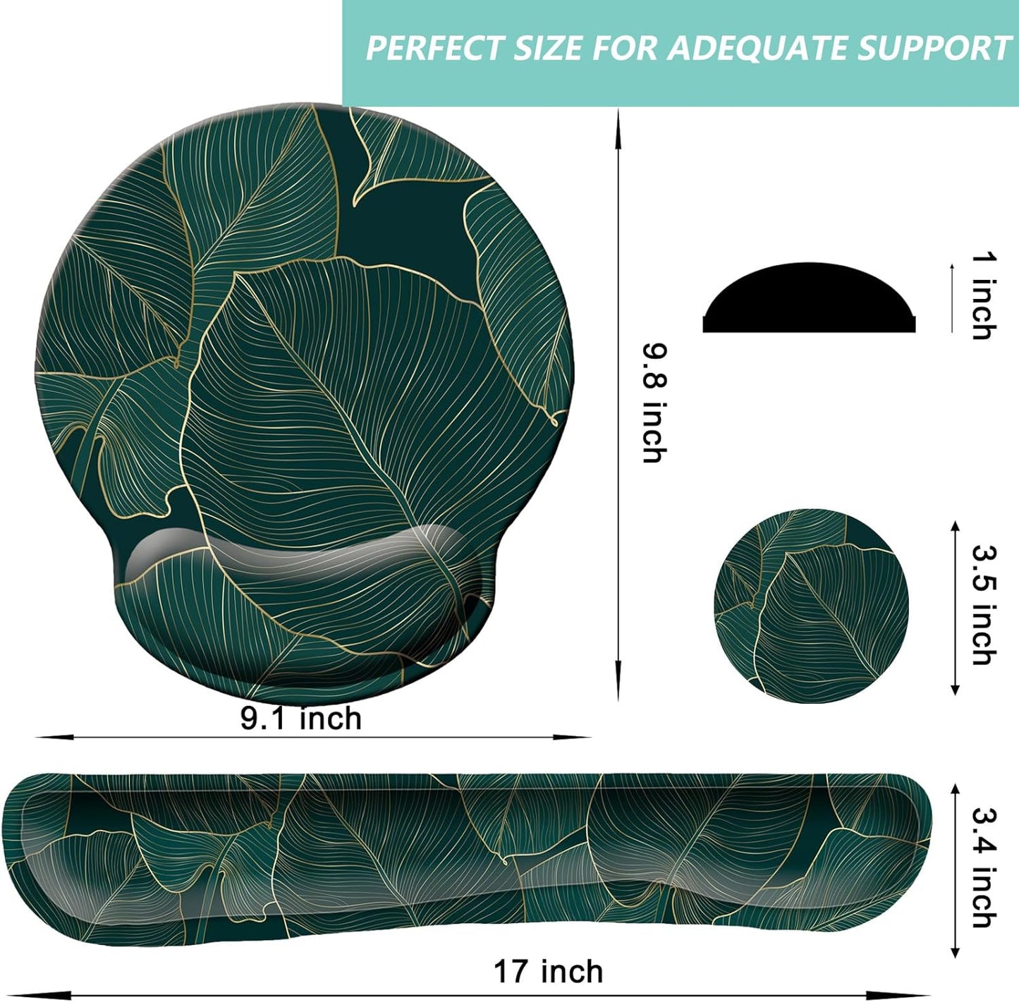 Keyboard Wrist Rest Pad Mouse Pad with Wrist Support Set of 3, Mousepad with Non-Slip Rubber Base, Ergonomic Memory Foam Mouse Wrist Cushion Support for Home Office Laptop Computer Gaming, Forest