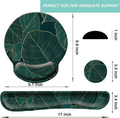 Keyboard Wrist Rest Pad Mouse Pad with Wrist Support Set of 3, Mousepad with Non-Slip Rubber Base, Ergonomic Memory Foam Mouse Wrist Cushion Support for Home Office Laptop Computer Gaming, Forest
