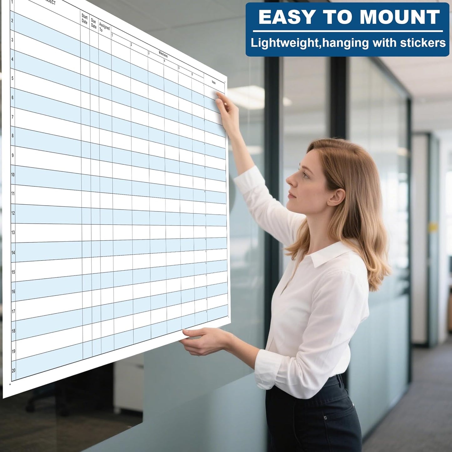 Large Dry Erase Project Planner for Tracking Milestones, 24x36 Inch Erasable Project White Board for Wall, Reusable Visual Milestone Tracker Poster Planning Status & Progress of Projects