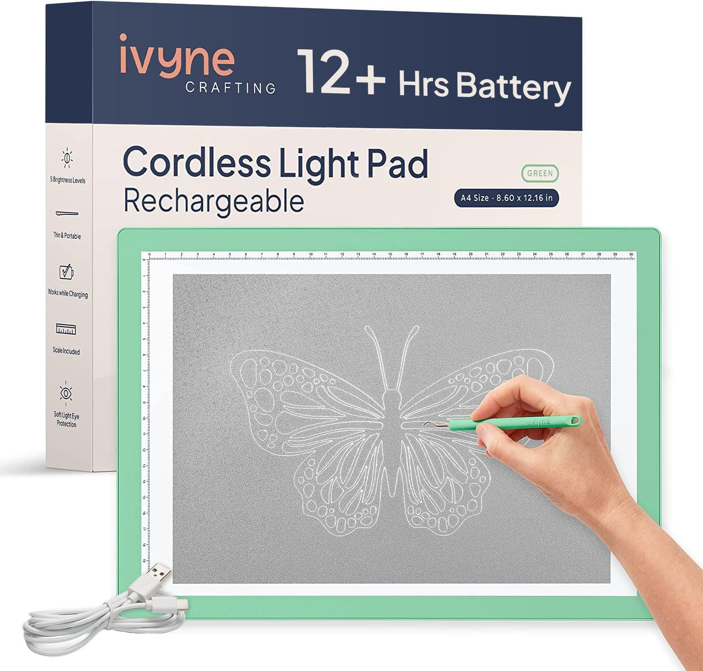 iVyne Rechargeable A4 Light Pad for Tracing & Weeding - LED Light Board for Weeding Vinyl - for Cricut Vinyl Weeding Tools - Ultra-Thin & Portable - Perfect for Artists & Crafters - Pink