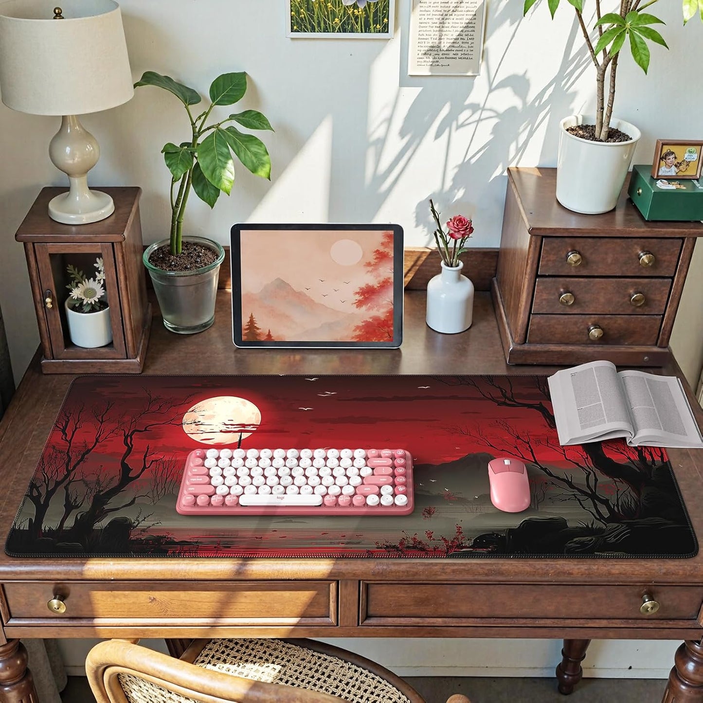 iCasso Desk Cover Mat, Office Mouse Pad, Desk Protector Mat, Extra Large Matt for Desktop,Anti-Slip XXL Big Mousepad with Stitched Edges for Computer Keyboard Retro Black - Colors B