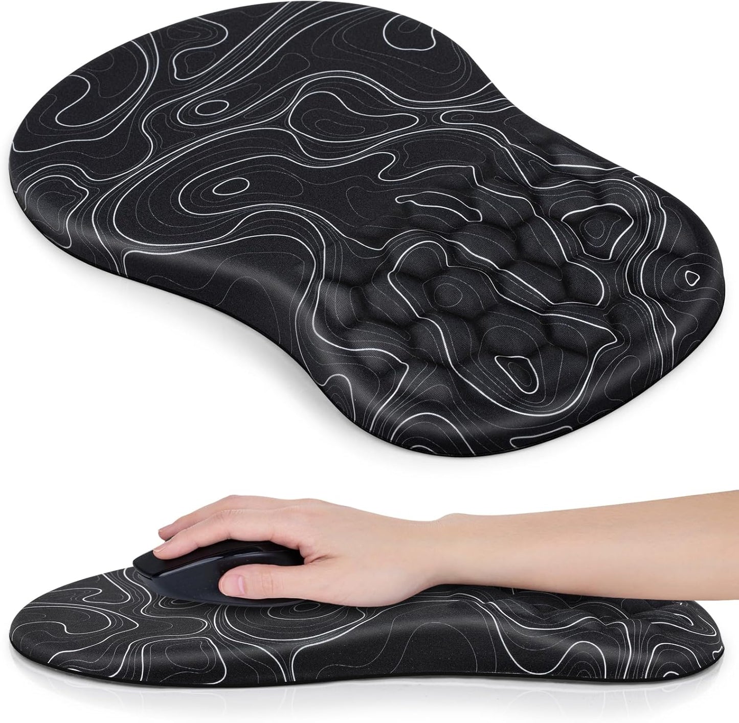 Mouse Wrist Rest, Canjoy 2 Pack Memory Foam Soft Fabric Mouse Wrist Rest Pad Support Cushion with Anti-Skid Rubber Base,Ergonomic Pain Relief Mouse Hand Rest (Black)