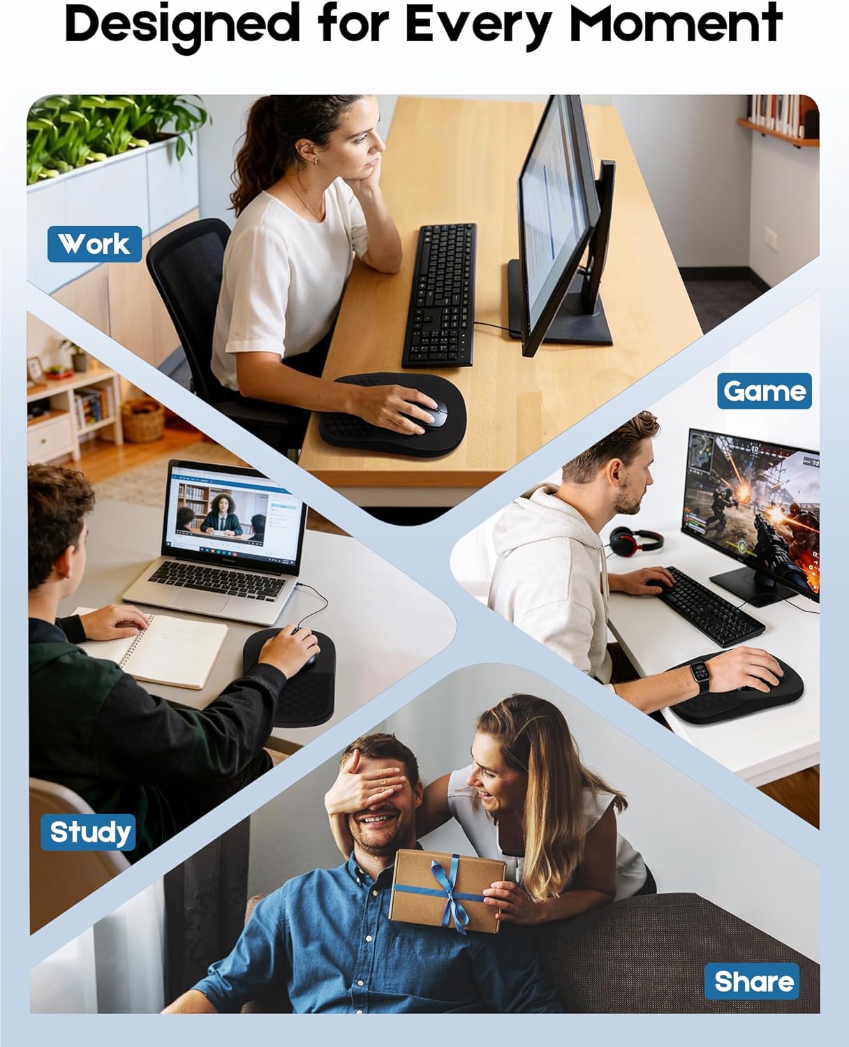 Mouse Pad with Wrist Rest, Ergonomic Mouse Wrist Rest for Pain Relief, Mousepad with Massage Bumps Design, Soft Memory Foam, Non-Slip Base, Wrist Pad for Mouse for Office School Home Gaming