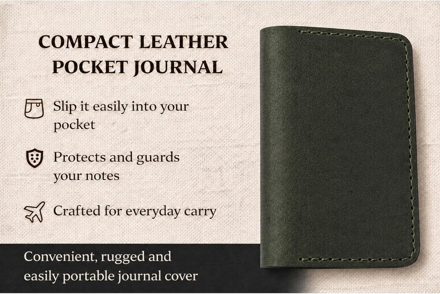 Leather Journal Cover for 2.5 x 4 Inches Pocket Notebooks – Handmade Refillable Mini Notebook Cover – Compatible with Outus, Qeeenar & Similar Small Journals, Travel Memo Pads & Pocket Diaries