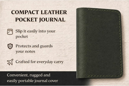 Leather Journal Cover for 2.5 x 4 Inches Pocket Notebooks – Handmade Refillable Mini Notebook Cover – Compatible with Outus, Qeeenar & Similar Small Journals, Travel Memo Pads & Pocket Diaries