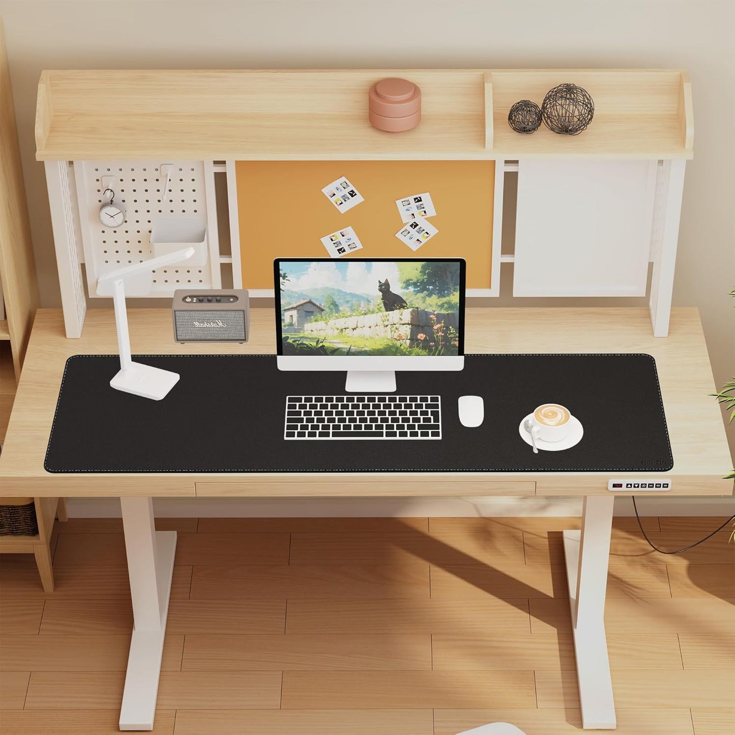 Chihein 2XL 35" x 16" Cork & PU Leather Desk Mat, Dual Sided Desk Pad Protector, Waterproof Writing Blotter for Gaming, Office, Home (Black)