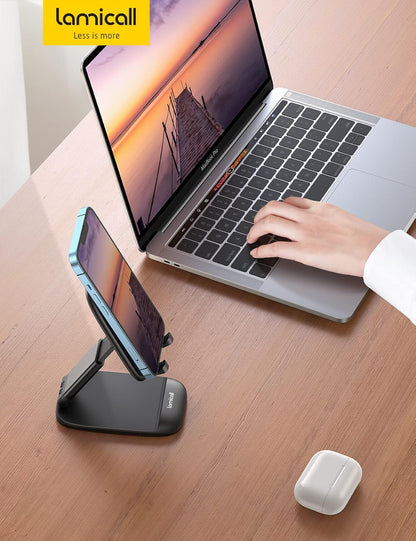 Lamicall Cell Phone Stand for Desk - [Height Adjustable] Foldable Mobile Phone Holder, Portable Stand for iPhone 17 16 15 14 13 12 11 Pro Max Plus Air, Galaxy S25, Office Gift, Telephone Accessories