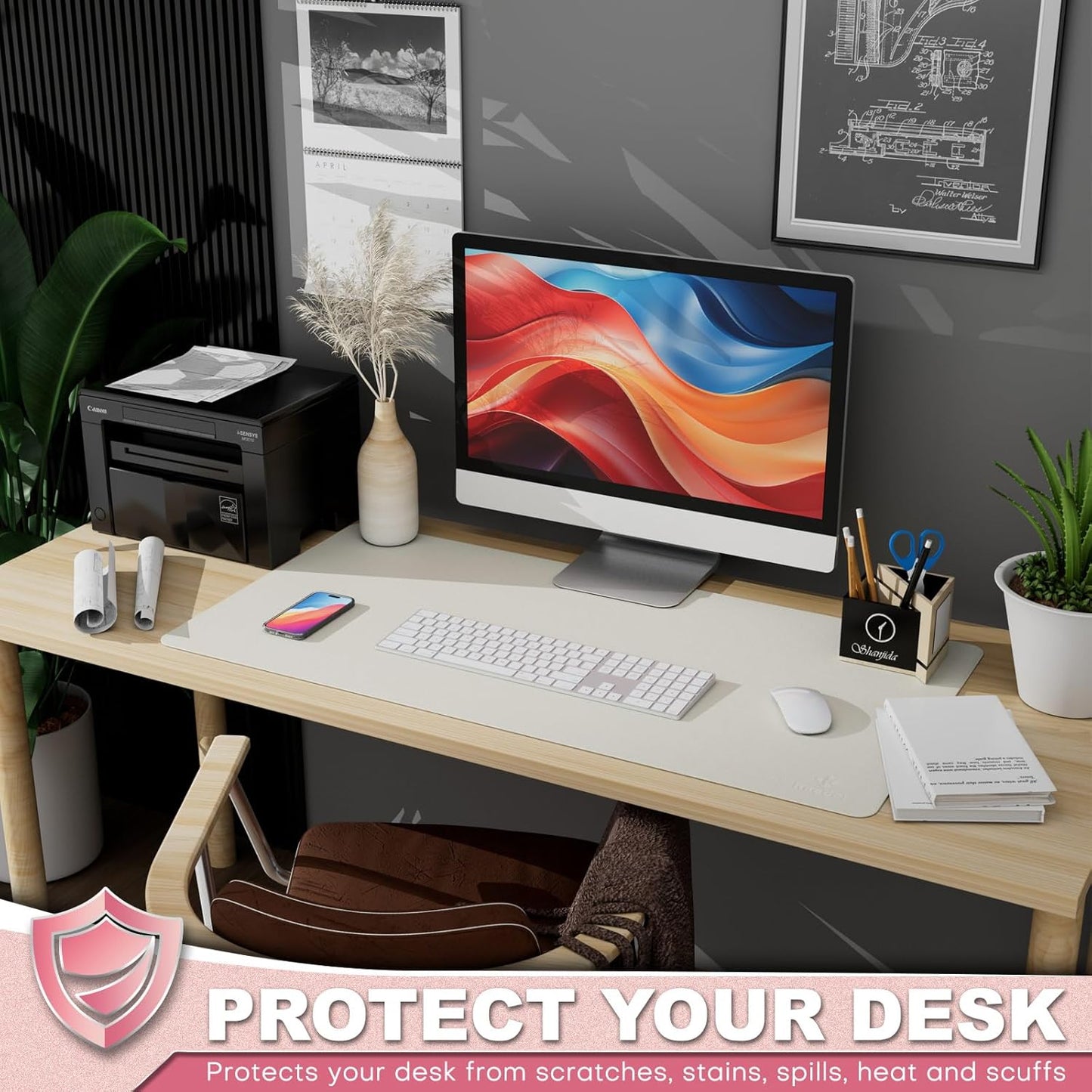 K KNODEL Leather Desk Pad Protector, Office Desk Mat, Large PVC Leather Desk Blotter, Non-Slip Mouse Pad (Dark Brown, 15.7" x 31.5")