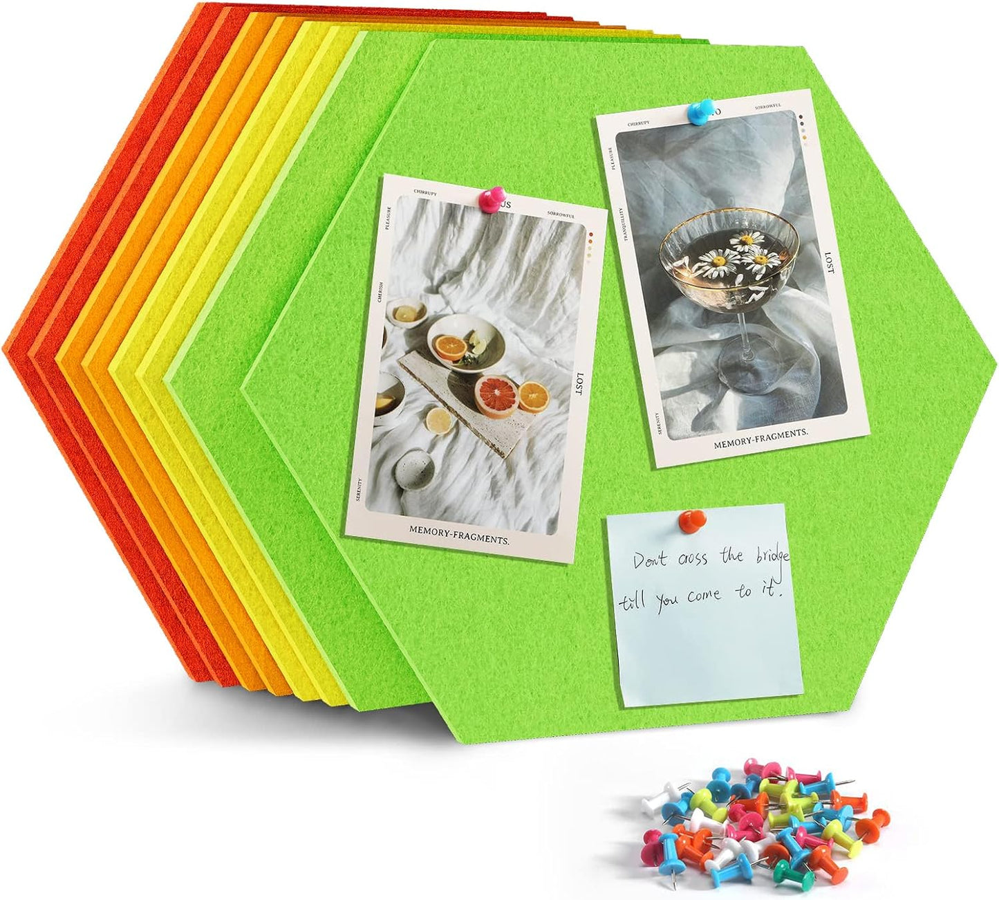 8 Pack Hexagon Felt Bulletin Board Tiles - 12" Large Thick Pin Board for Walls with 30 Push Pins, DIY Boards for Office Home School Decor, Aesthetic Hex Cork Board Alternative