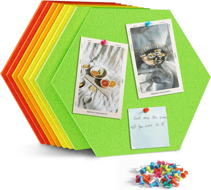 8 Pack Hexagon Felt Bulletin Board Tiles - 12" Large Thick Pin Board for Walls with 30 Push Pins, DIY Boards for Office Home School Decor, Aesthetic Hex Cork Board Alternative
