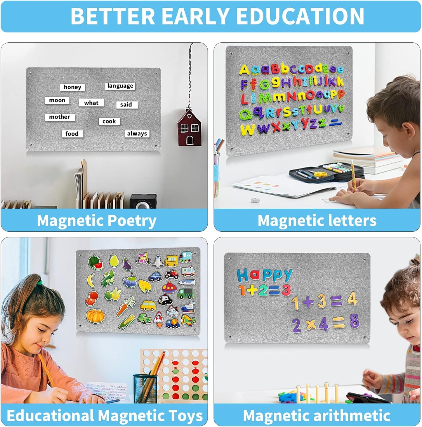 2Pack Magnetic Board,17.1" x 11.8" Magnet Display,for Magnets and Bulletin Board,Suitable for Wall, Refrigerator, Compartment, Cabinet etc,Comes with Dual Lock Tape for Easy Hanging (Silver)