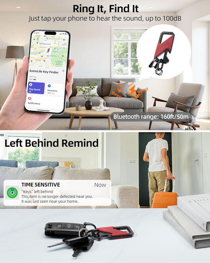 Keychain, Works with Apple Find My, Heavy Duty Keychain Bottle Opener, Carabiner Car Key Chains for Men & Women, Car Key Fob Holder, Anti-Lost Keys Tracker, Smart Keys Finder, Rechargeable, Black