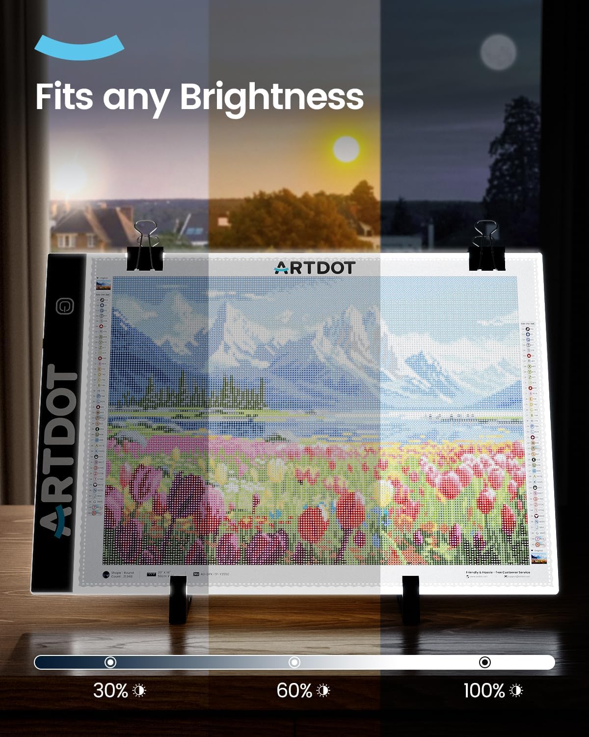 ARTDOT A3 LED Light Pad for Diamond Art Kits for Adults, USB Powered Light Board Kit, Adjustable Brightness with Diamond Painting Tools Detachable Stand and Clips