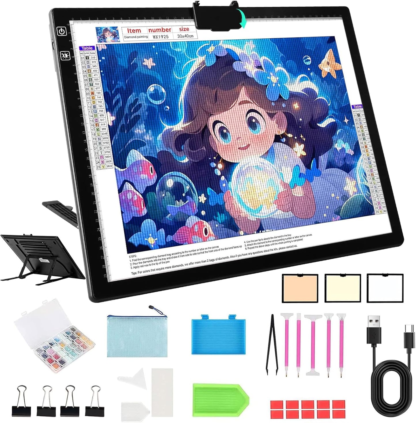 A4 Light Board for Diamond Painting - Tracing Light Box with Stand, Stepless Dimmable 3 Levels Brightness Light Pad, Ultra-Thin LED Light Pad for Weeding Vinyl, Drawing, Diamond Painting