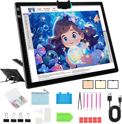 A4 Light Board for Diamond Painting - Tracing Light Box with Stand, Stepless Dimmable 3 Levels Brightness Light Pad, Ultra-Thin LED Light Pad for Weeding Vinyl, Drawing, Diamond Painting
