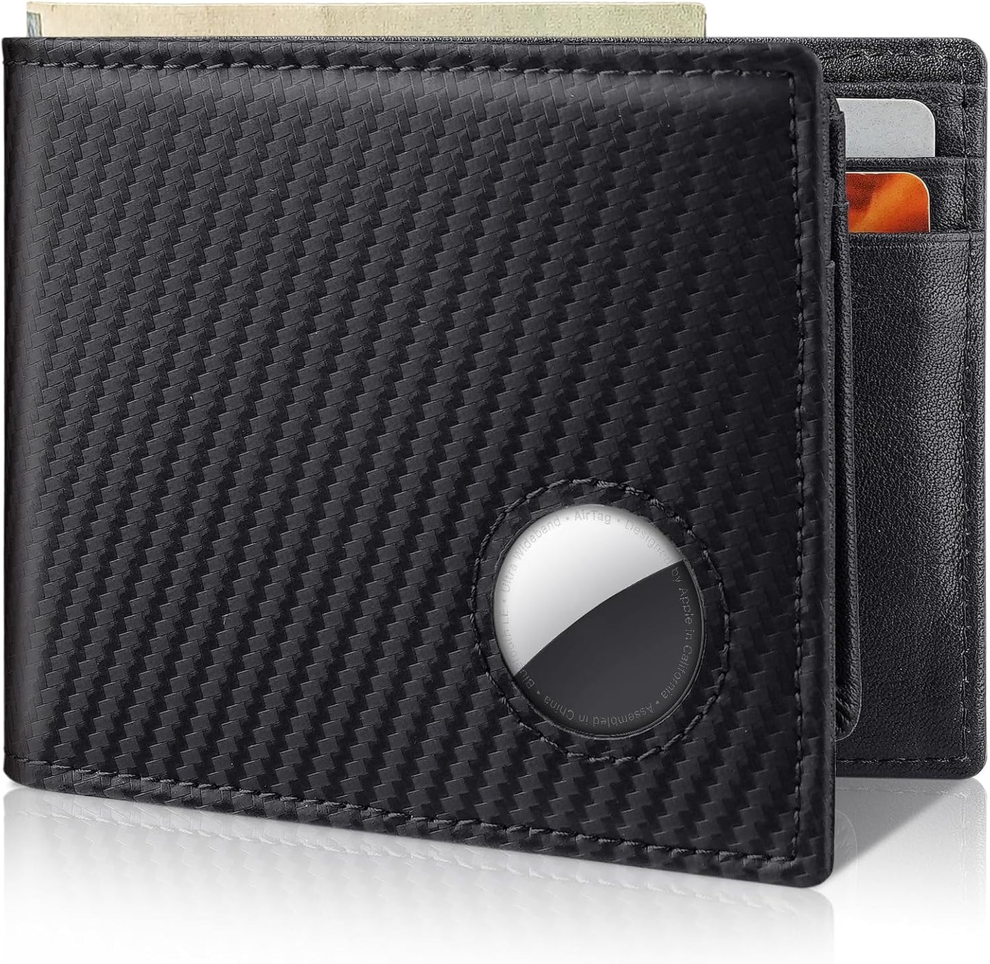 Mens Wallet With AirTag Holder, Bifold Leather RFID Blocking 1-2 ID Windows 12-13 Card Holders, Gift Box and Screen Protector Included, AirTag Not Included