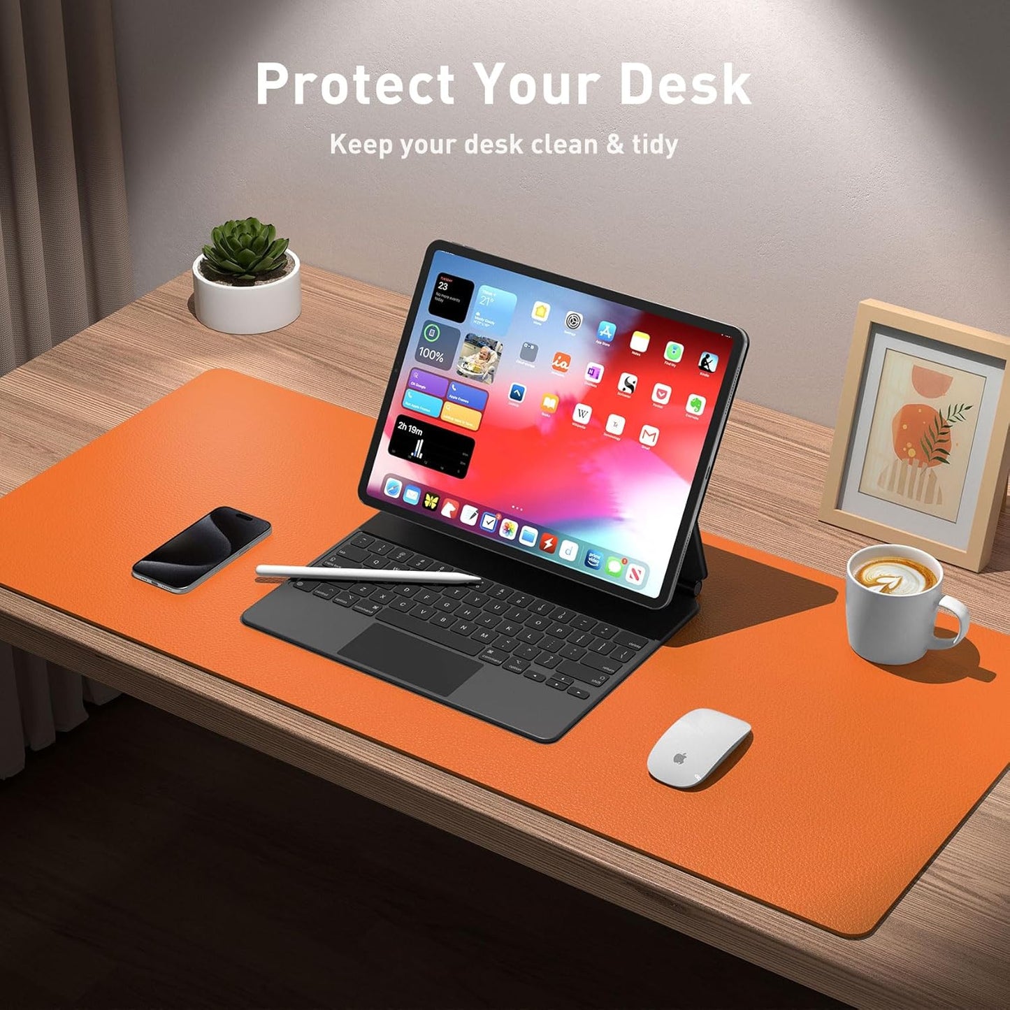 Aothia Leather Desk Pad Protector, Mouse Pad, Office Desk Mat, Non-Slip PU Leather Desk Blotter, Laptop Desk Pad, Waterproof Desk Writing Pad for Office and Home(Dark Blue,31.5" x 15.7") - Colors A