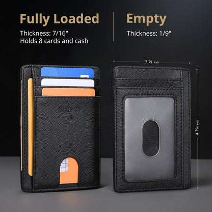 Buffway Slim Minimalist Front Pocket RFID Blocking Leather Wallets for Men and Women - Carbon Fiber Black - Colors B