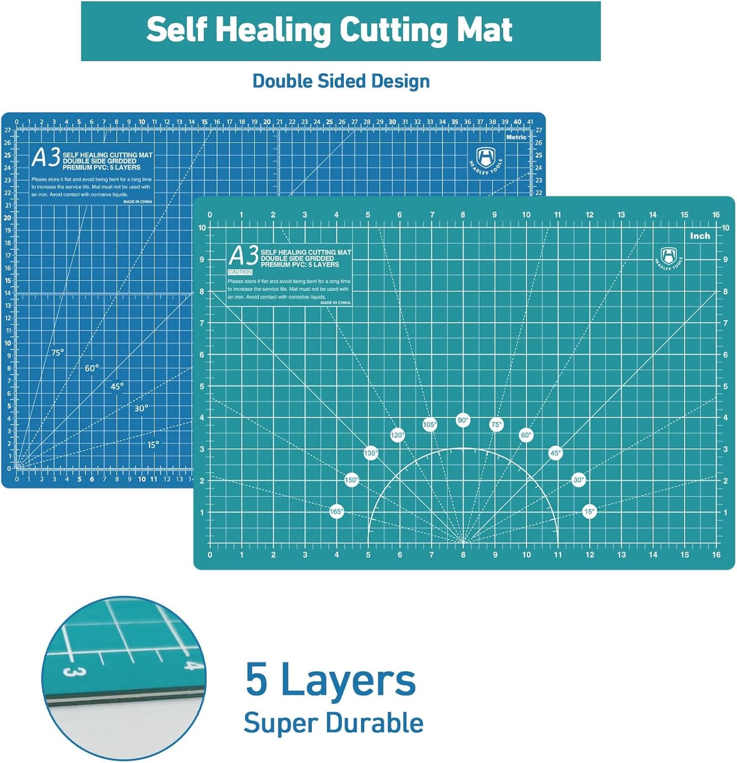 Headley Tools Rotary Cutter Set - 45mm Fabric Cutter, 5 Extra Rotary Blades, A3 Cutting Mat, Quilting Ruler and Sewing Clips, Craft Knife Set, Ideal for Crafting, Sewing, Patchworking, Purple