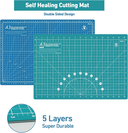 Headley Tools Rotary Cutter Set - 45mm Fabric Cutter, 5 Extra Rotary Blades, A3 Cutting Mat, Quilting Ruler and Sewing Clips, Craft Knife Set, Ideal for Crafting, Sewing, Patchworking, Purple