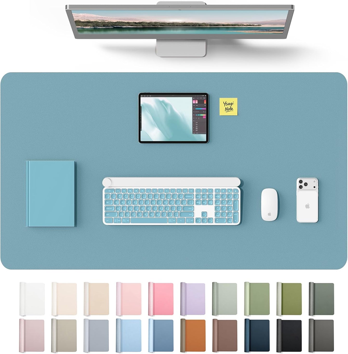 YSAGi Leather Desk Pad Protector, Large Mouse Pad, Non-Slip PU Leather Desk Blotter, Waterproof Writing Pad for Office and Home (31.5" x 15.8", Eggshell) - Colors A