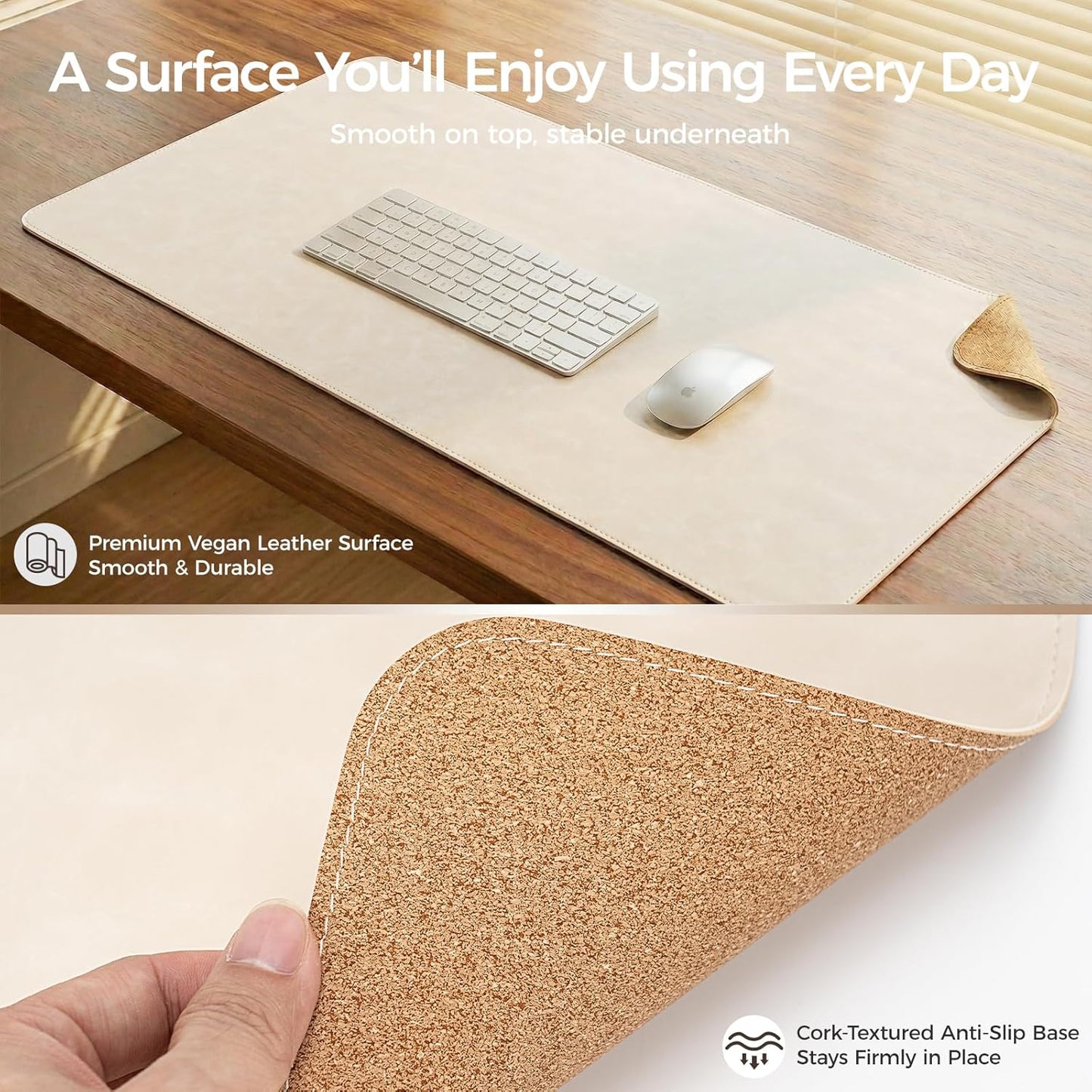 Premium Faux Leather Desk Mat & Tray Set，Innovative Cork-Look Printed Base，Gift Tube Packaging，Full-Desk Coverage，Non-Slip Desk Pad for Office Home（Olive Green）