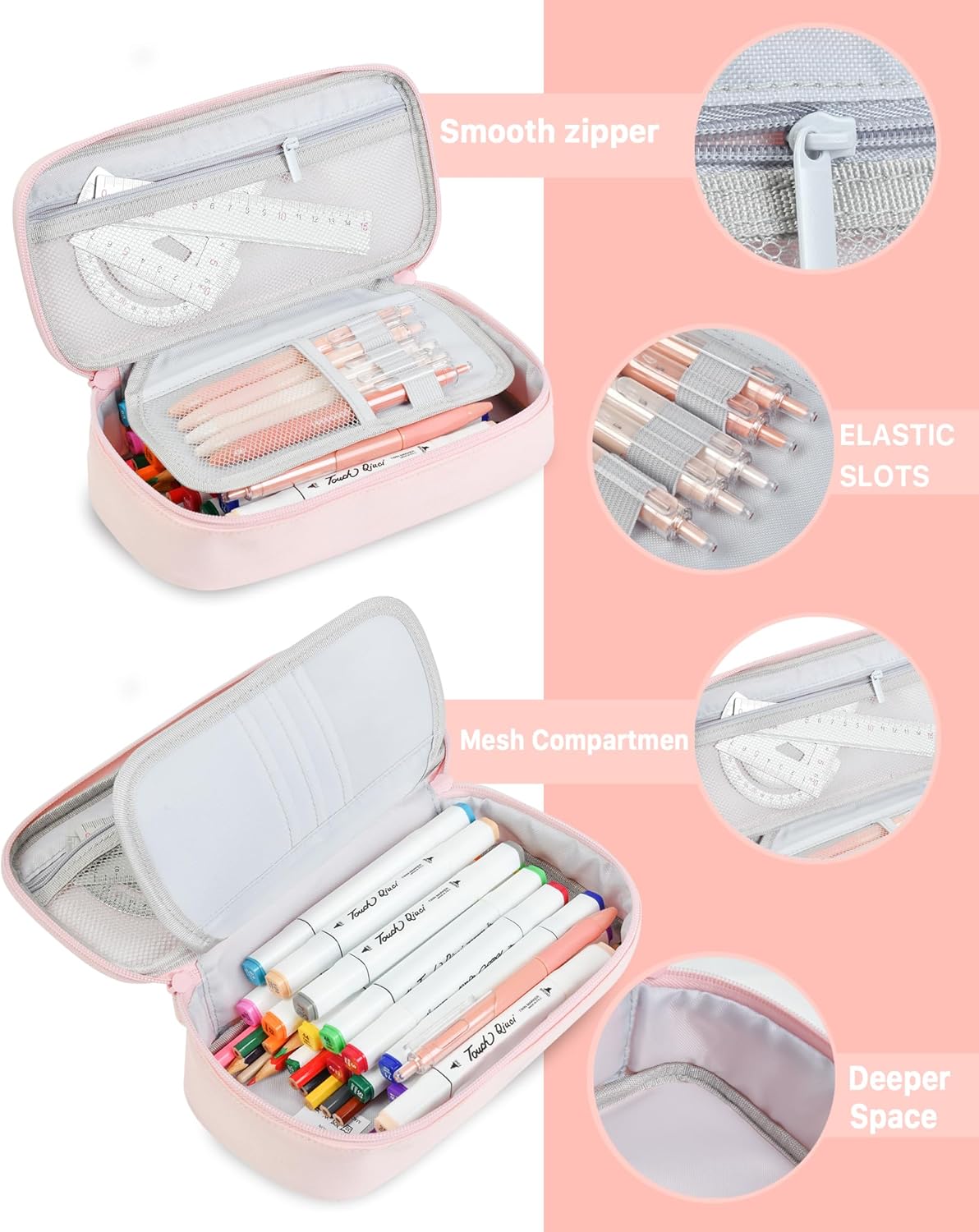 YOKUMA Pencil Case,Large Capacity Pencil Pouch,Aesthetic Zipper Pencil Box, Back to School Supplies for College Student Teen Adults,Travel Essentials,Electronic Cable Organize