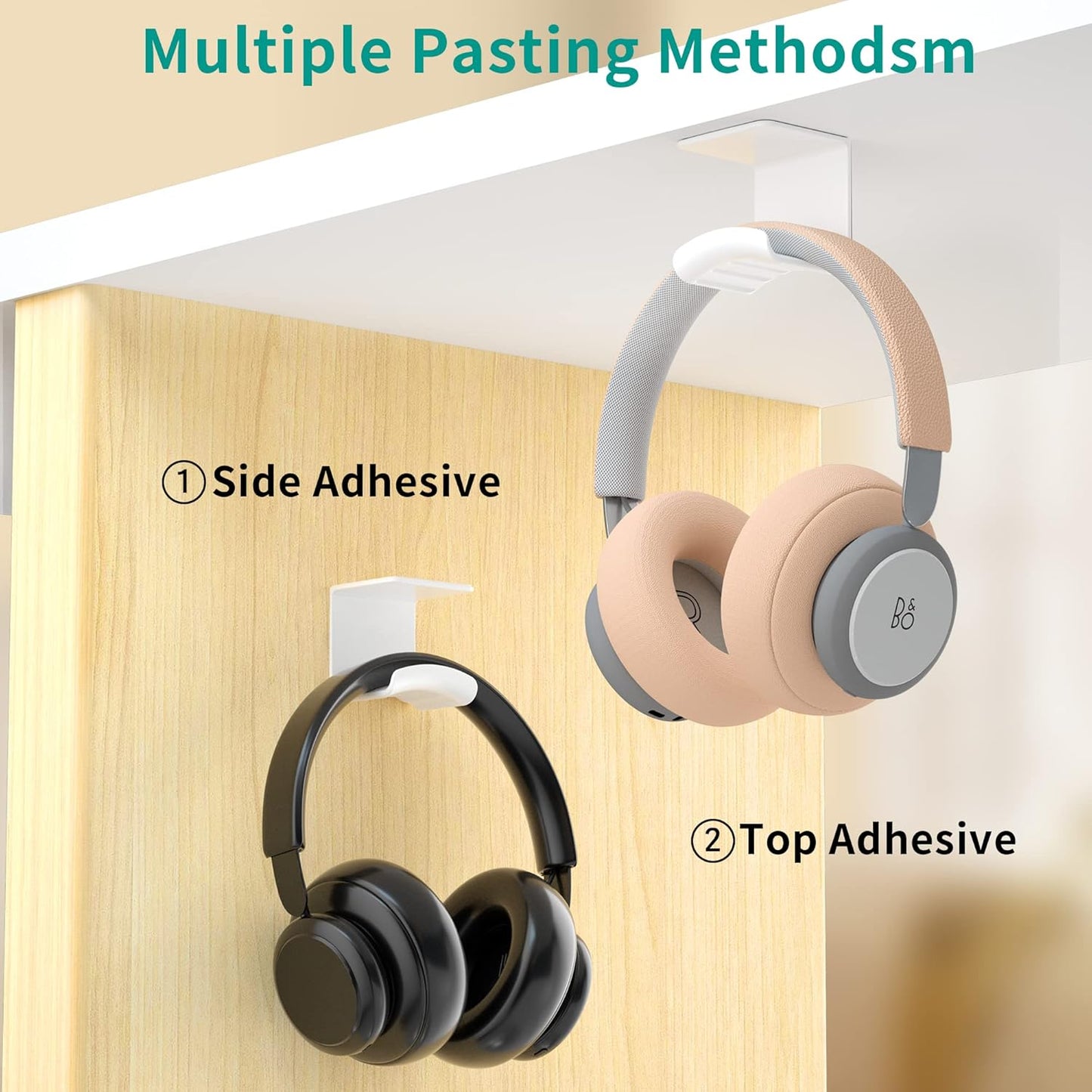 HomeMount Under Desk Headphone Hook - Adhesive Headphone Stand Hanger for Desk - White