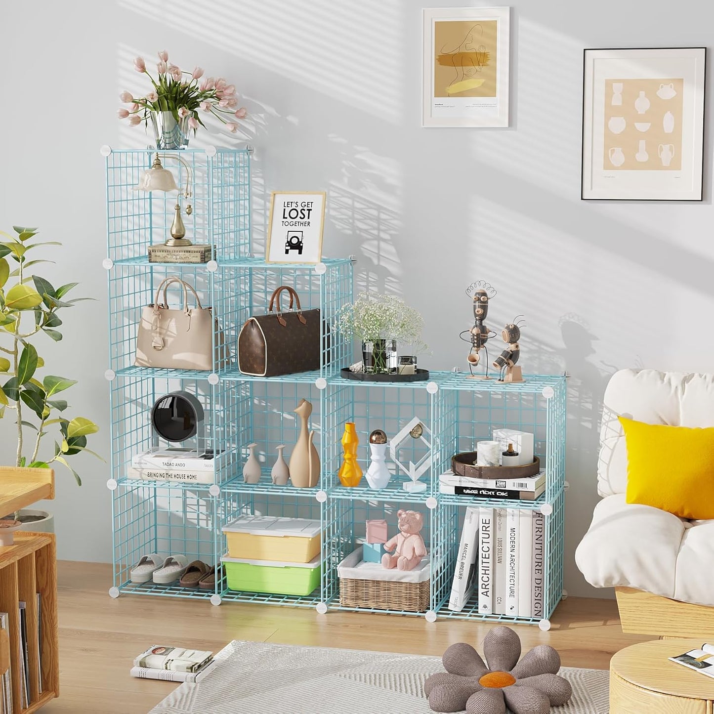 C&AHOME Wire Cube Storage, 12-Cube Storage Organizer Metal, C Grids Storage Bins Shelving, Modular Bookshelf Shelf, Closet Cabinet Ideal for Bedroom, Office 36.6”L x 12.4”W 48.4”H Black