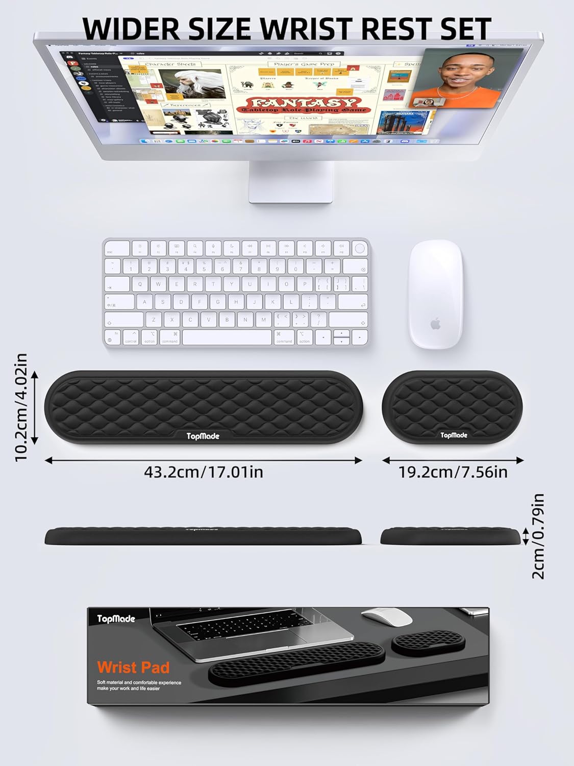 TopMade Keyboard Wrist Rest, Cooling Gel & Upgrade Soft Memory Foam Design Wrist Support for Keyboard, Full-Size Keyboard Hand Rest Pad, Ergonomic Palm Rest for for Long Hours of Work, Gaming, Black