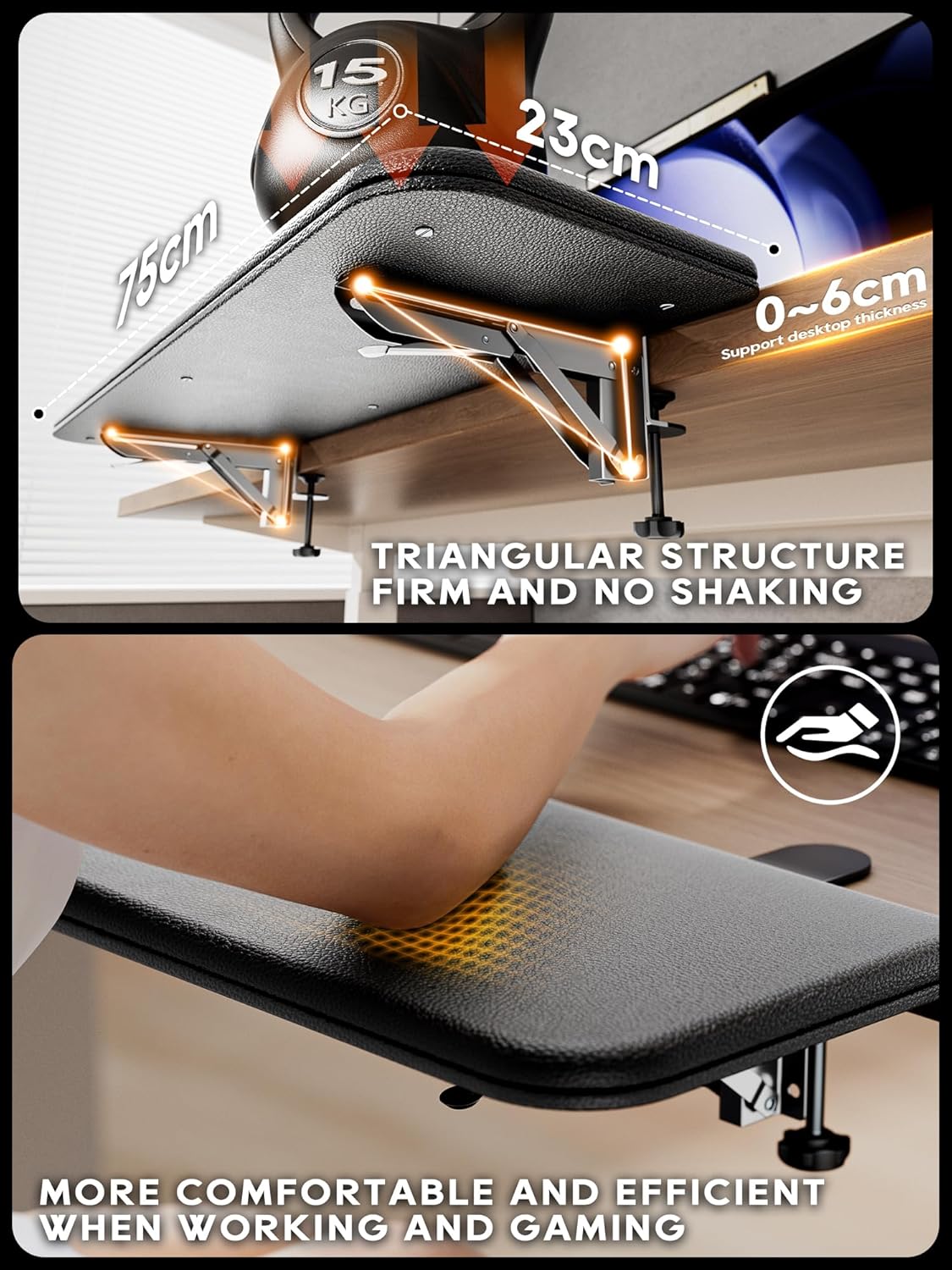 NODOCA Arm Rest for Desk, Ergonomics Wrist Rest, Desk Extender, Soft Sponge Built-in, Comfortable Arm Support for Desk, Wrapped in Eco-Friendly Leather, Foldable Elbow Rest for Desk(2, Black, 8.9'')