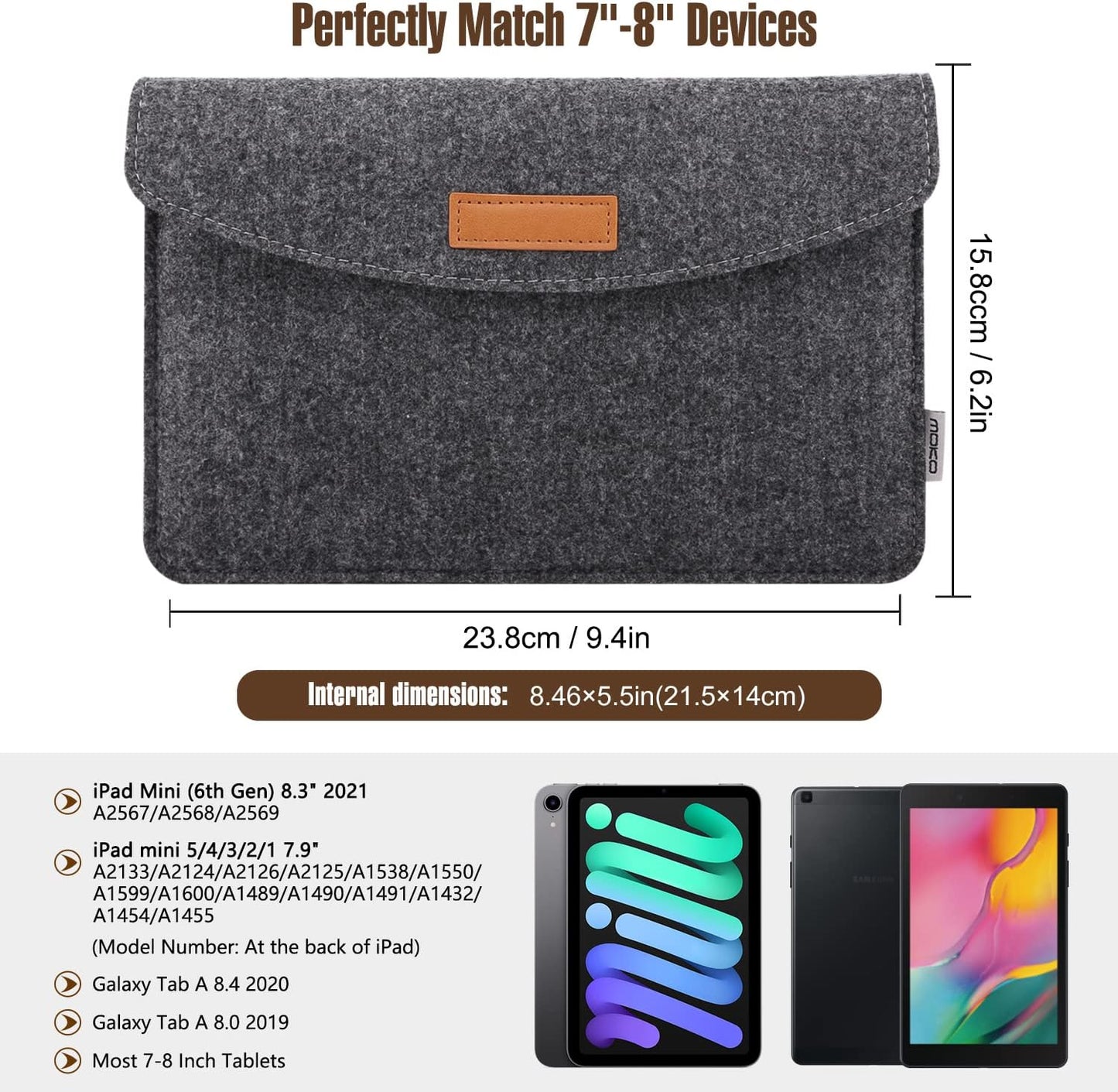 MoKo 9-11 Inch Felt Tablet Sleeve Bag Carrying Case Fits with New 11-inch iPad Air M2, New 11-inch iPad Pro M4, iPad 10th Gen 10.9, iPad 9/8/7th 10.2, iPad Air 5/4th 10.9, iPad 9.7 - Dark Gray