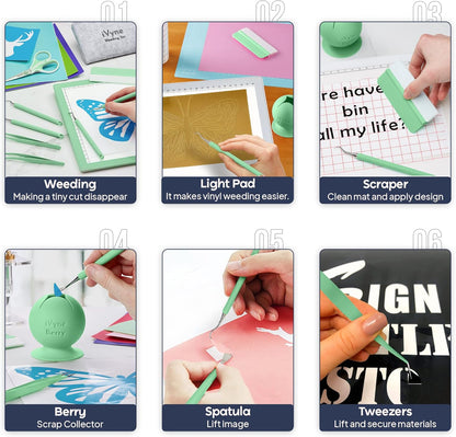iVyne Complete Set Rechargeable A4 Light Pad, Weeding Tools for Vinyl, Scrap Collector for Cricut and Silhouette Machines for Every Tracing, Drawing Projects (Green)