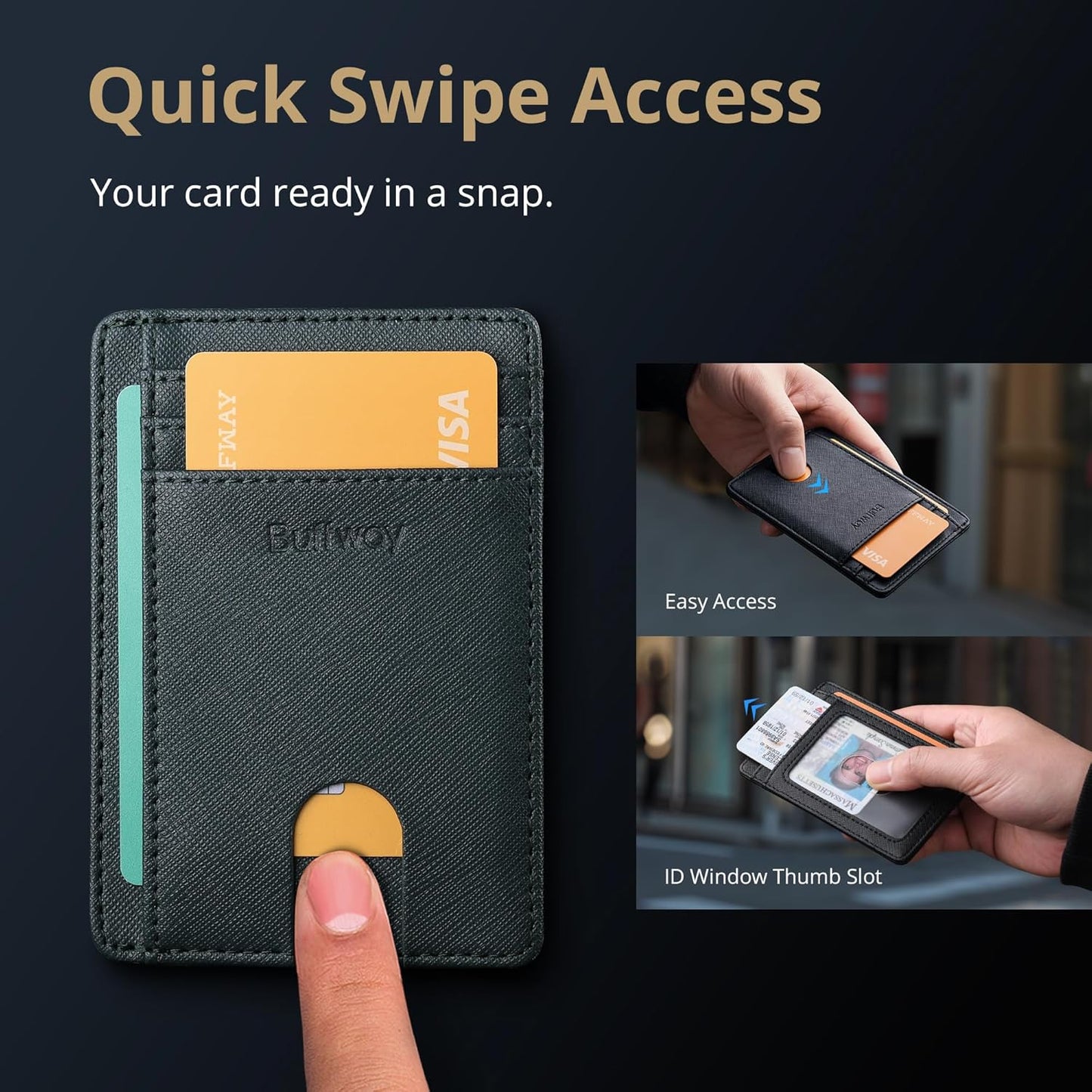 Buffway Slim Minimalist Front Pocket RFID Blocking Leather Wallets for Men and Women - Carbon Fiber Black - Colors A