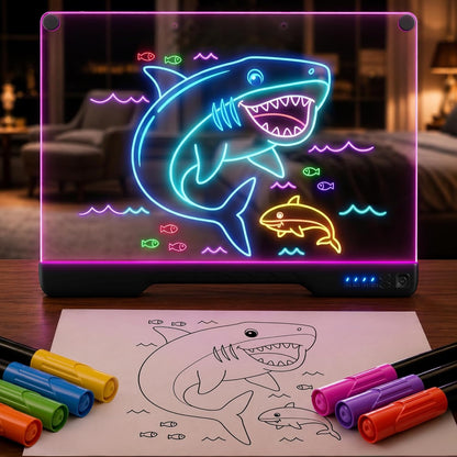 Upgraded 16-Inch LED Drawing Board Rechargeable – 7 Colors, 10 Lighting Effects, Adjustable Brightness – Acrylic Light Board for Tracing with Stand, Markers & Complete Set – Birthday Gift Idea (Black)