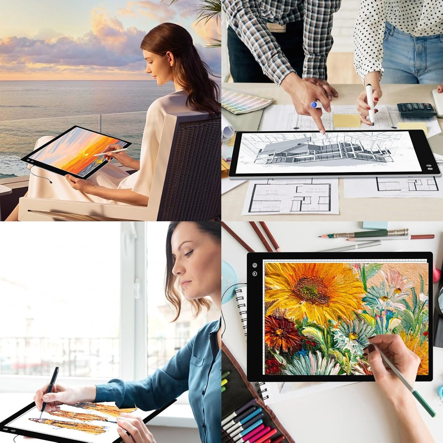 YINGWOND Rechargeable A4 LED Light Pad with Padded Case, Tracing Light Box w/Riser Stands and Paper Clip, 6 Levels of Brightness, Type-c Cable, Wireless Diamond Painting Light Board