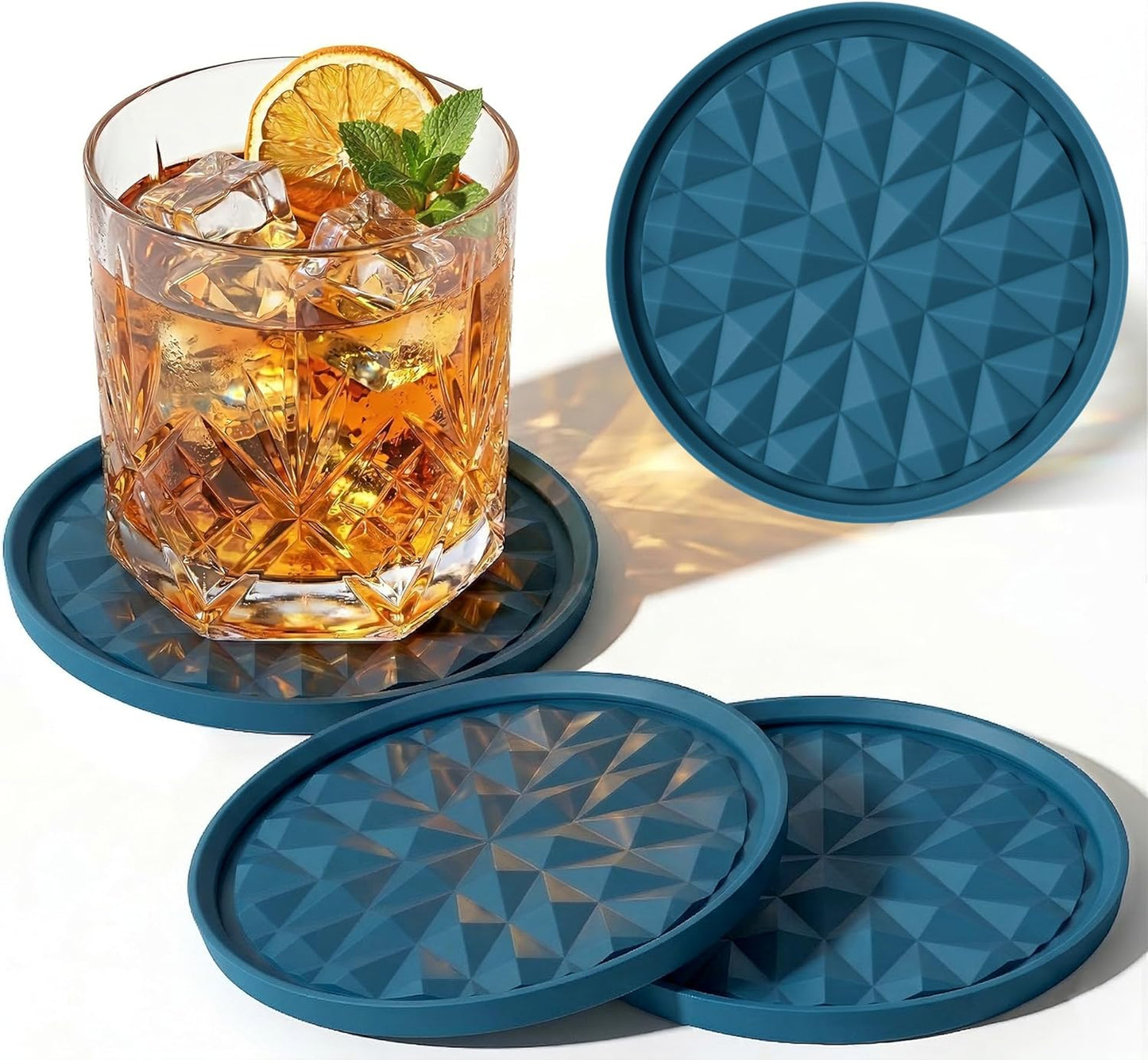 Silicone Coasters for Drinks[4 Pack]- Cup Mat for Tabletop Protection-Non-Slip, Non-Stick, Coffee Table Decor, Great Gift for Any Occasion, Black