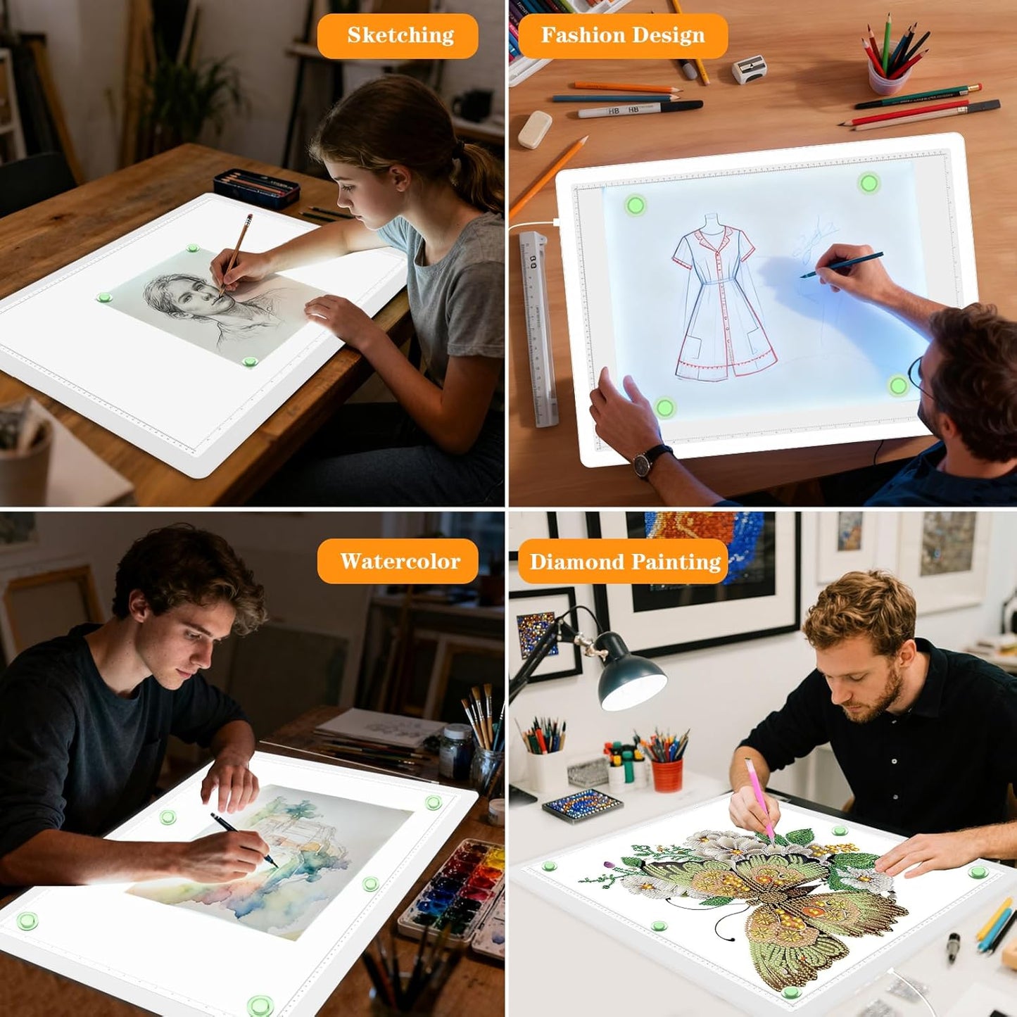 Phylosal Magnetic A3 Light Pad with Bag, Super Bright Light Box with Side Button, Diamond Art Light Board, Lightbox for Tracing and Drawing, USB Power Light Table for Sketching, Weeding Vinyl (White)