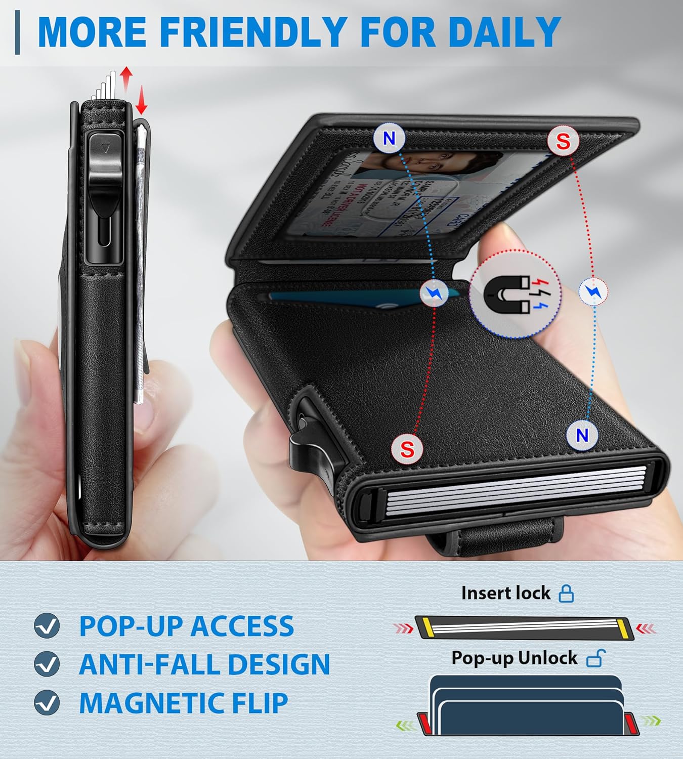 miyozi Airtag Wallet for Men Money Clip 9-Card Pop-Up Credit Card Holder with ID Window RFID Blocking Metal Case Magnetic Closure Front Pocket Wallet Gift Box | with Money Clip