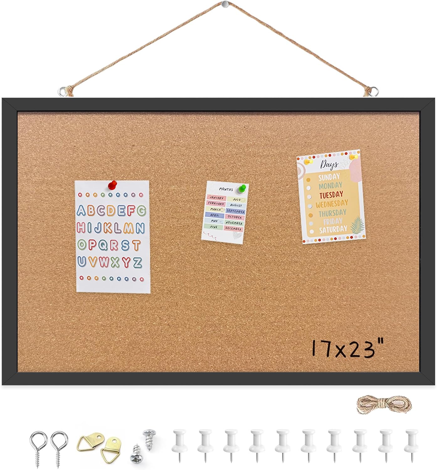 Cork Bulletin Board, 11x14 Inches Hanging Cork Board Wooden Framed with Pins for Wall, Dorm Room, Office, Home Decor – Natural Cork & Black Frame