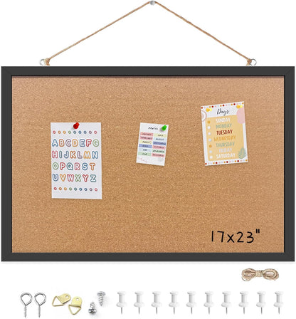 Cork Bulletin Board, 11x14 Inches Hanging Cork Board Wooden Framed with Pins for Wall, Dorm Room, Office, Home Decor – Natural Cork & Black Frame