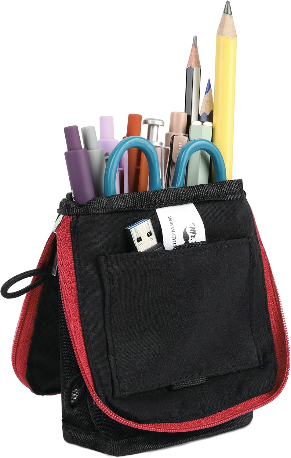 Mr. Pen- Standing Pencil Case Pouch, Sit & Lay Mesh-View Design, Black & Gray, Interior Pocket & 2 Elastic Binder Loops, Cute Pencil Case for Girls and Boys