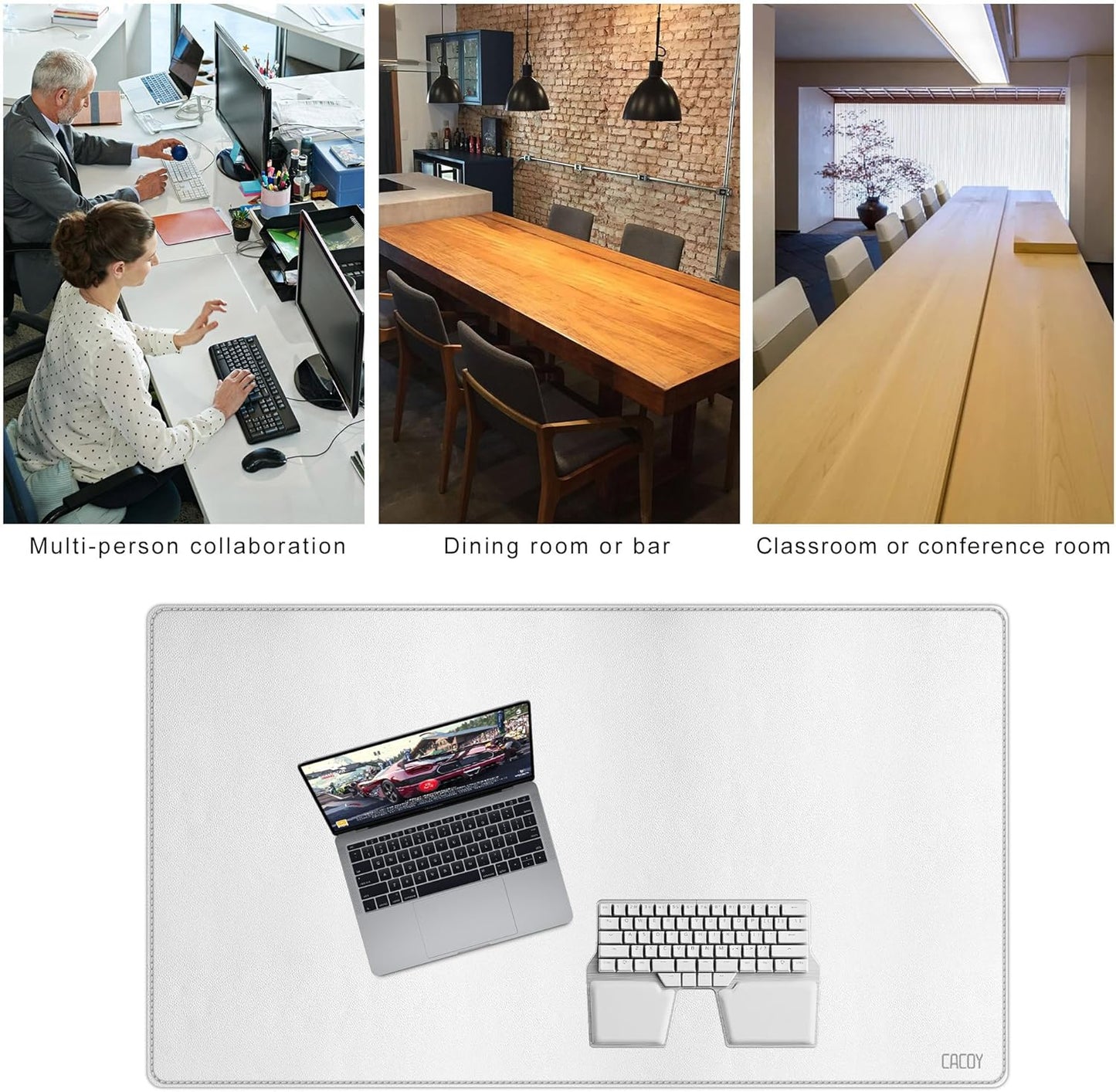 Cacoy 36" x 20" Leather Desk Mat for Home Office, Extra Large PU Leather Desk Pad Blotters, Waterproof Computer Keyboard Mat, Extended Gaming Mouse Pad, Desk Protector for Desktop and PC Laptop, Black