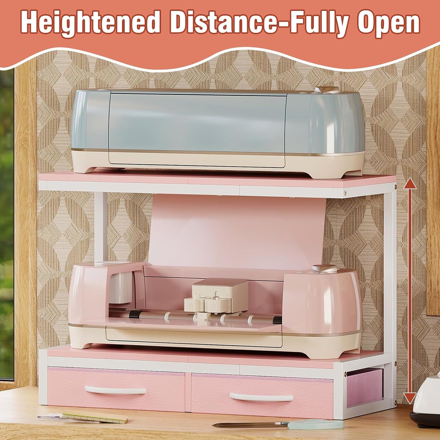 VENNQD Stand Compatible with Cricut Maker and Cricut Explore Air Series Stand Legs for 2 Cricut Machines Fully Open 2 Tier Desktop Craft Accessories Storage Organizer (White)
