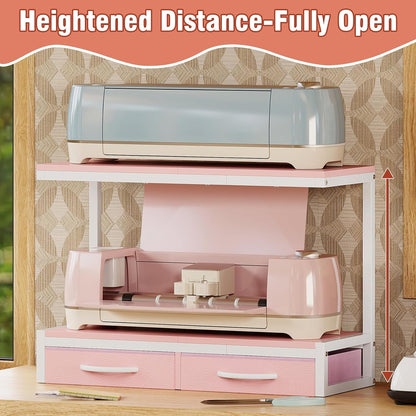 VENNQD Stand Compatible with Cricut Maker and Cricut Explore Air Series Stand Legs for 2 Cricut Machines Fully Open 2 Tier Desktop Craft Accessories Storage Organizer (White)