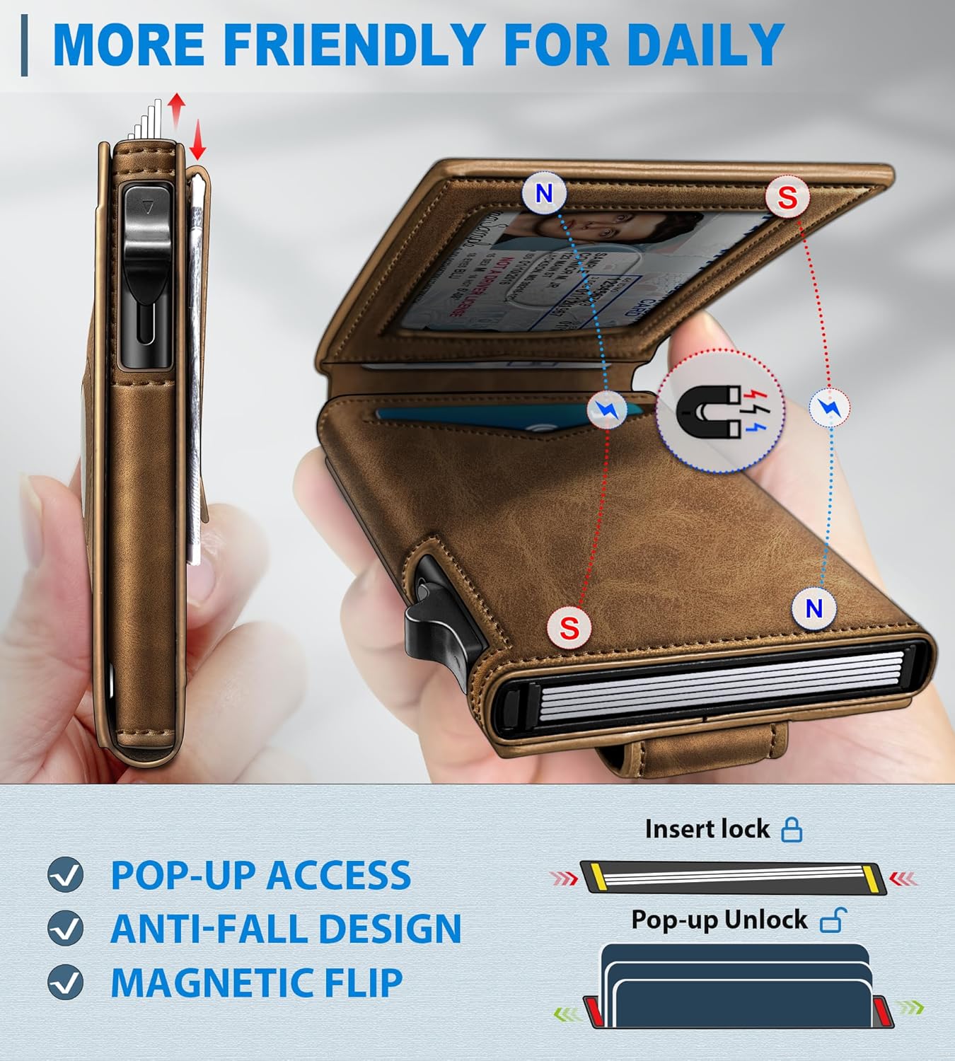 miyozi Airtag Wallet for Men Money Clip 9-Card Pop-Up Credit Card Holder with ID Window RFID Blocking Metal Case Magnetic Closure Front Pocket Wallet Gift Box | with Money Clip
