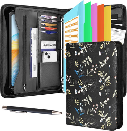 Leathario Portfolio Binder, Includes 10 Sheet Protectors and 3 Notepads, 3-Ring Folder Organizer, A4 Padfolio with Zipper, Vegan Leather Tablet Sleeve, Business Office Conference Clipboards